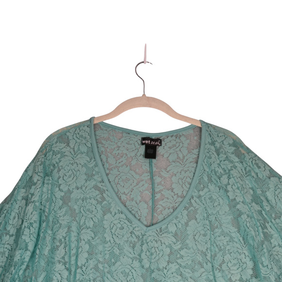 Wet Seal Sheer Blouse Womens Large Green Dolman Sleeves Lightweight Beachy - Picture 3 of 11